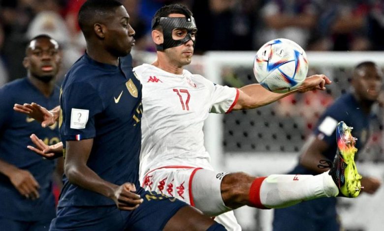 Tunisia's Ilyes Skhiri playing against France in the FIFA 2022 World Cup held in Qatar.